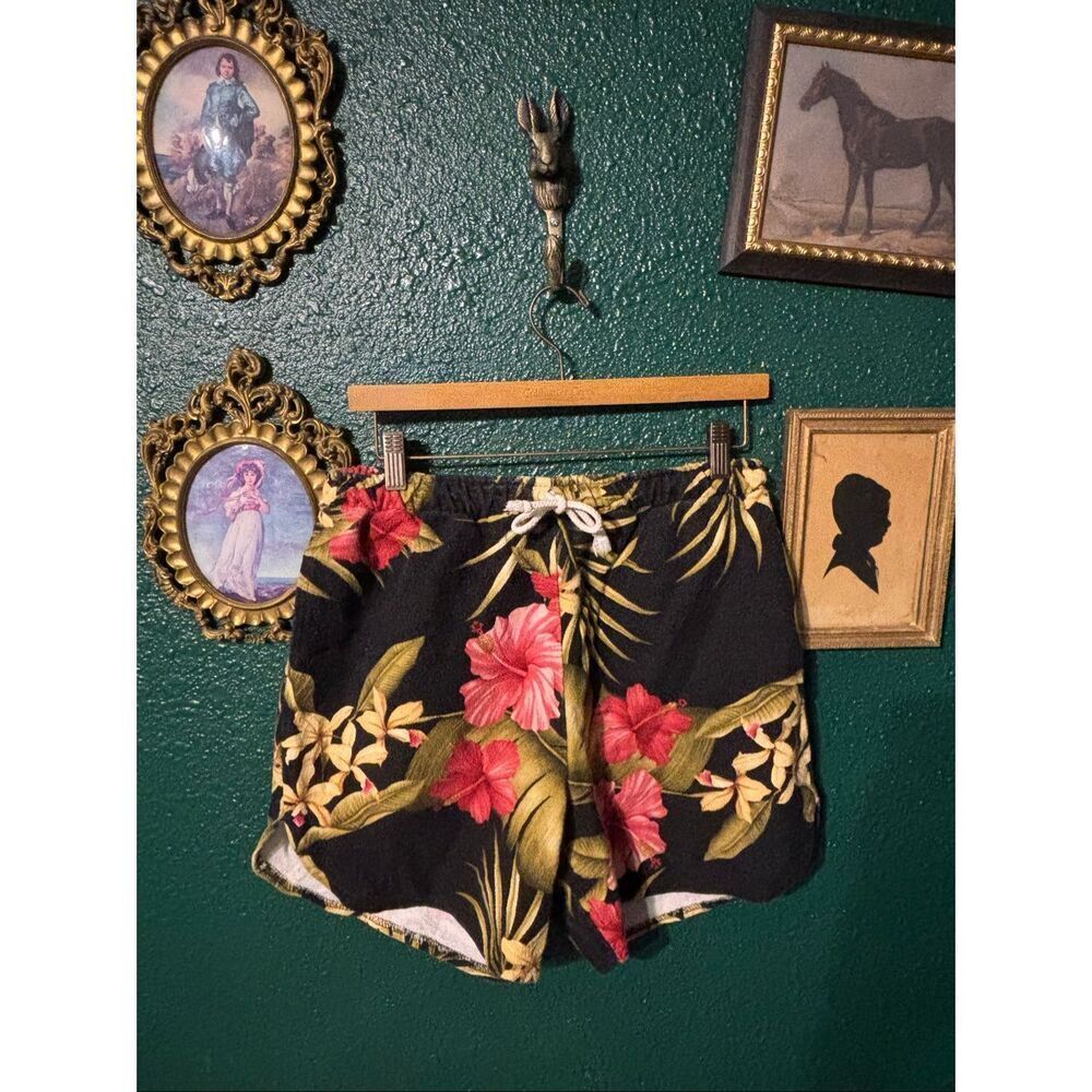 Jungle Gurl Kilikopela OG Shorts Black Tropical Floral Elastic Waist M